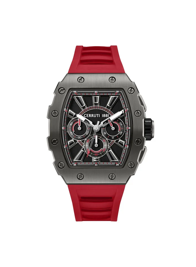 Gubbio Black Dial Silicone Strap Chronograph Watch for Men, 43.5mm